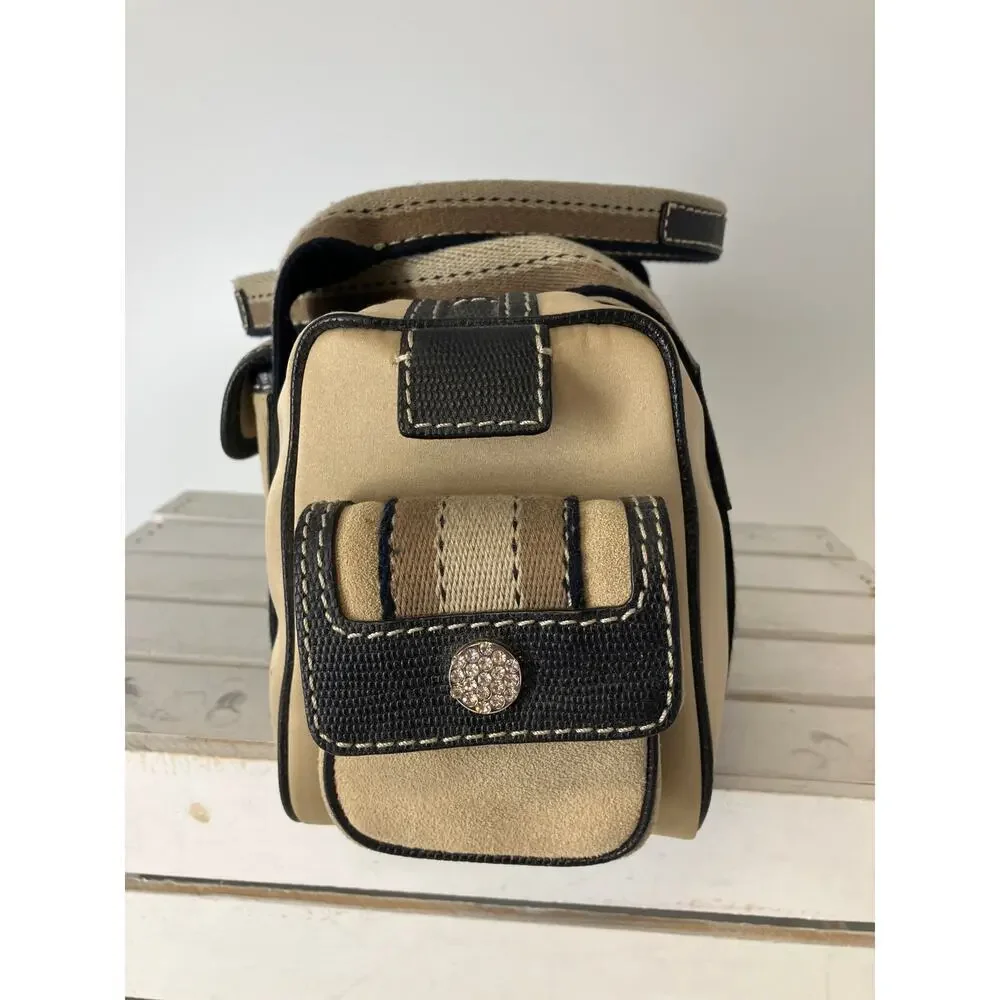 MICHAEL KORS SATIN, CANVAS STRIPED BLINGED MAKEUP DUFFLE BAG - Picture 2 of 16